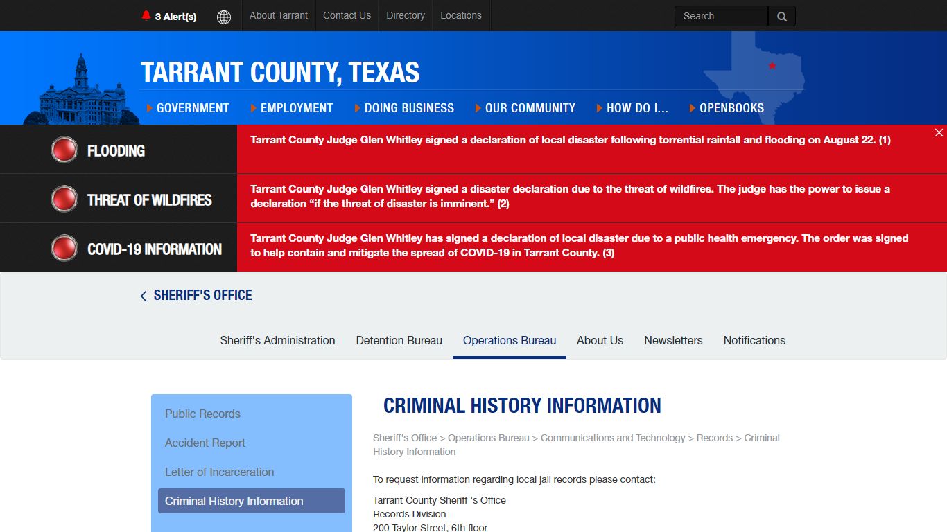 Criminal History Information - Tarrant County TX