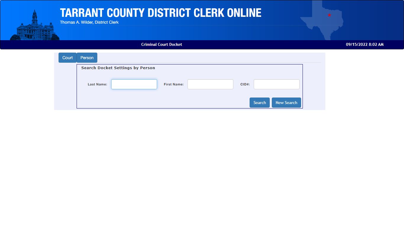 Criminal Docket Search - Tarrant County, Texas